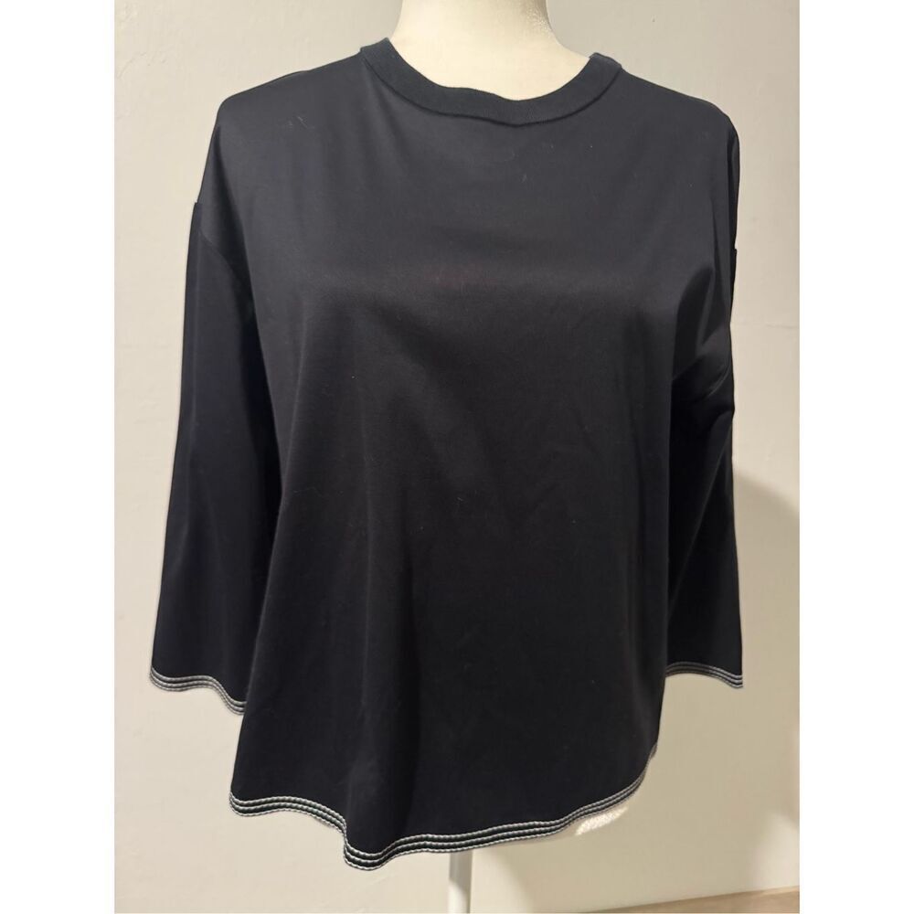 LORO PIANA black long sleeve white details top M